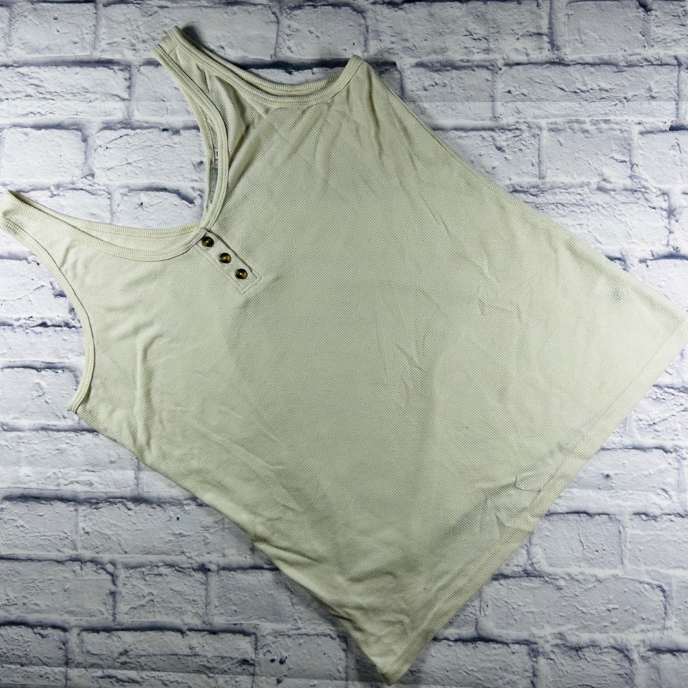 American Tall Women 2XLT Cream Thermal Henley Tank Top Waffle Knit AW-KT-10387